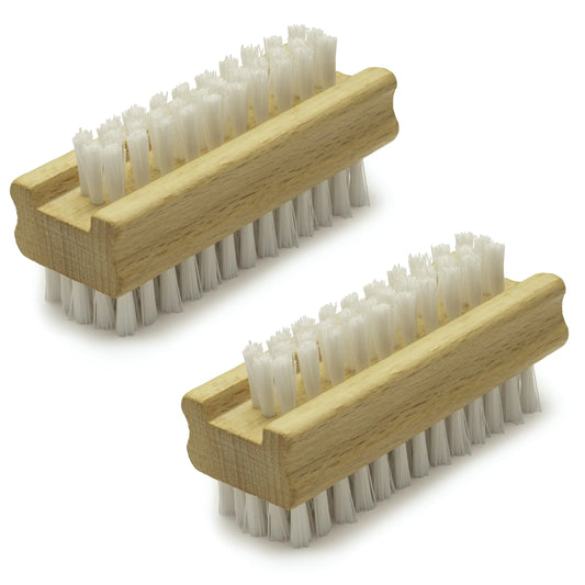 Konex Non-Slip Wooden Two-sided Hand and Nail Brush - Stiff Bristle Fingernail Brushes for Cleaning Under Nails - Heavy Duty Fingernail Brush for Manicure and Automotive Use - 2 Pack Pack of 2 2.0